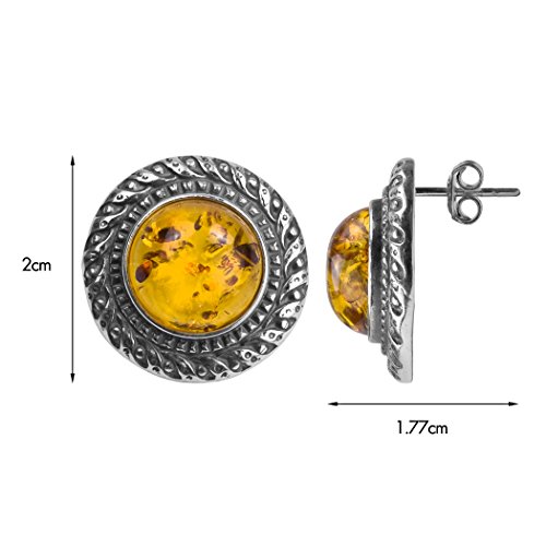 Pendientes redondos clásicos de plata de ley ámbar de miel