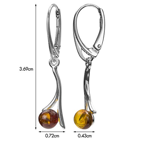 Pendientes redondos de plata de ley y ámbar miel