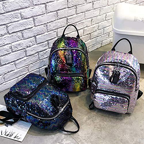 Pengyu - Mochila para mujer con múltiples bolsillos y cremallera doble y lentejuelas, color azul