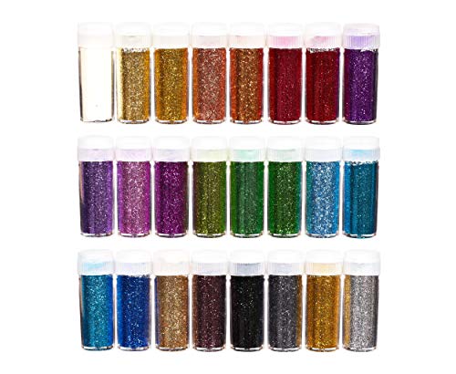 perfect ideaz set de brillantinas en polvo de colores, 24 x 10g (240g), en 24 colores, para manualidades en botes con tapón dosificador, set para decorar tarjetas y papel