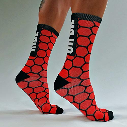 PERRO LOCO Calcetines compresivos de Ciclismo con Refuerzo en prepuntera. Edición Limitada. (Ride OR Die Rojo, 43-45)