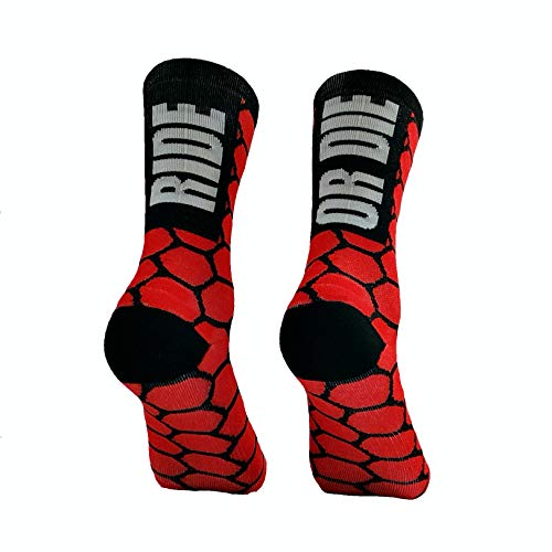 PERRO LOCO Calcetines compresivos de Ciclismo con Refuerzo en prepuntera. Edición Limitada. (Ride OR Die Rojo, 43-45)