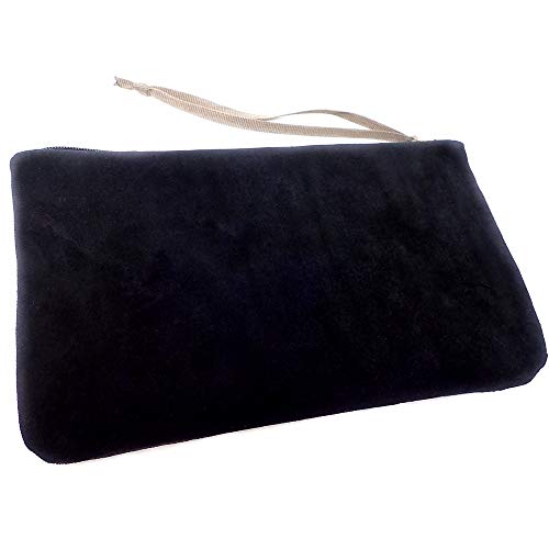 Pertegaz Bolso De Mano Clutch Velvet Negro Terciopelo Franja Piel Beige Chapa Dorada Cremallera Tira