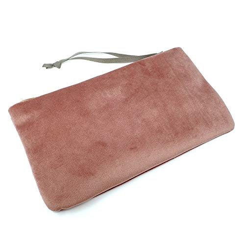 Pertegaz Bolso De Mano Clutch Velvet Rosa Terciopelo Franja Piel Chapa Dorada Cremallera Tira Tela