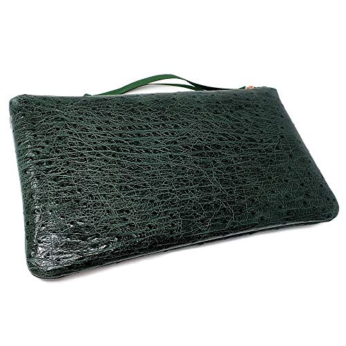 Pertegaz Bolso De Mano Clutch Verde Oscuro Piel Chapa Dorada Cierre Cremallera Tira Tela