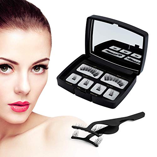 Pestañas Magnéticas, 6 Piezas Pestañas Postizas Naturalesl Reutilizables Pegamento 3D de Ojos Completos Pestañas Artificiales Kit Pestañas Aplicador con Rizador de Pestañas