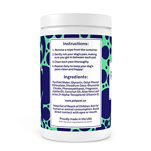 Petpost | Toallita para Patas de Perros - Limpiador para Patas de Perros Nutritivo y Revitalizante con Aceite de Coco, Aceite de Jojoba y Aloe - 70 Almohadillas de Algodón Ultra Suave (Flor de Cerezo)