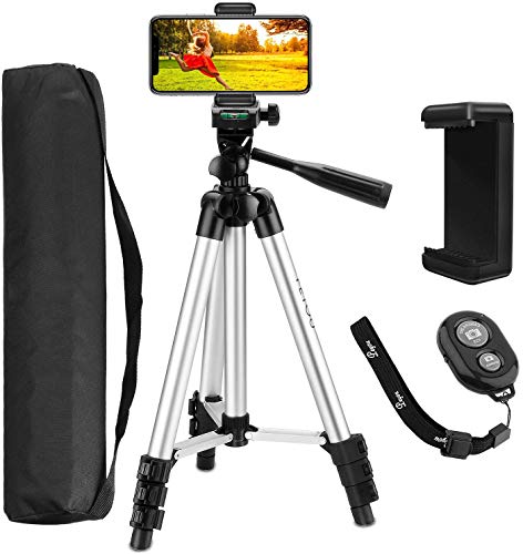 PEYOU Trípode Móvil 106cm (42"), [4 en 1] Trípode Cámara con Obturador Remoto Bluetooth, Soporte de móvil y Bolsa, Trípode para iPhone X /8 Plus /7/6 Plus, HUAWEI, Cámara DSLR Canon, Nikon, Sony