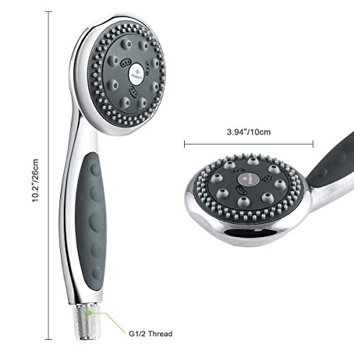 Philorn Ducha Alta Presión de Mano Alcachofas móviles para ducha con Manguera 5 Modos de Chorro de Agua Cabeza de Ducha con Flexo de Ducha Universal metálico Simple 1,5 m