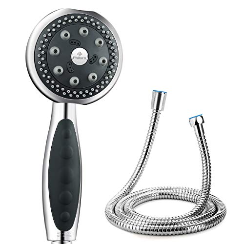 Philorn Ducha Alta Presión de Mano Alcachofas móviles para ducha con Manguera 5 Modos de Chorro de Agua Cabeza de Ducha con Flexo de Ducha Universal metálico Simple 1,5 m
