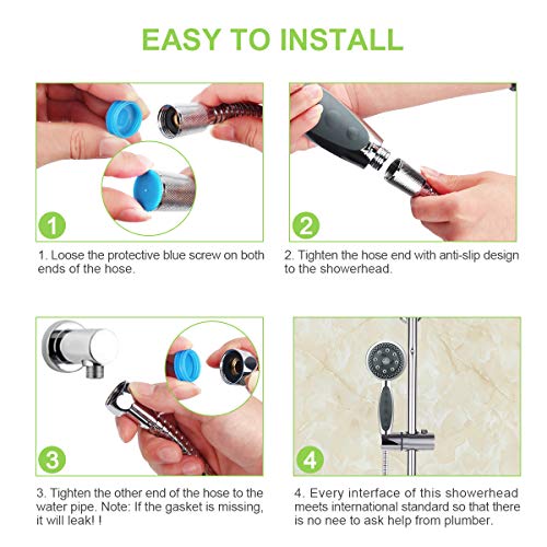 Philorn Ducha Alta Presión de Mano Alcachofas móviles para ducha con Manguera 5 Modos de Chorro de Agua Cabeza de Ducha con Flexo de Ducha Universal metálico Simple 1,5 m