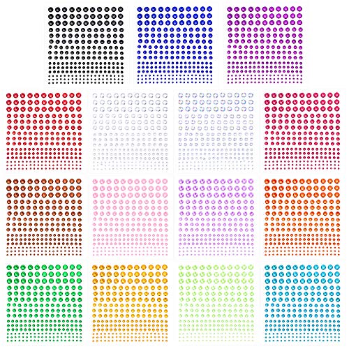 Phogary Autoadhesivo Etiqueta engomada del Rhinestone 3375 Piezas Cristal en 5 tamaño 15 colores Bling Craft Jewels Gem Stickers para Crafts