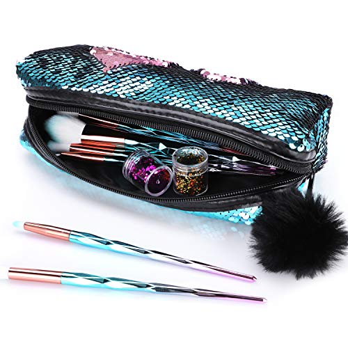 Phogary Resplandecer Bolso de Cosméticos Sirena Espiral Lentejuelas reversibles Estuche de lápices portátil para estudiantes para chicas mujeres