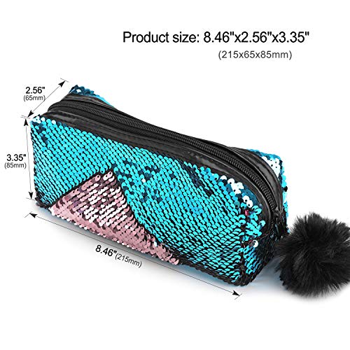 Phogary Resplandecer Bolso de Cosméticos Sirena Espiral Lentejuelas reversibles Estuche de lápices portátil para estudiantes para chicas mujeres