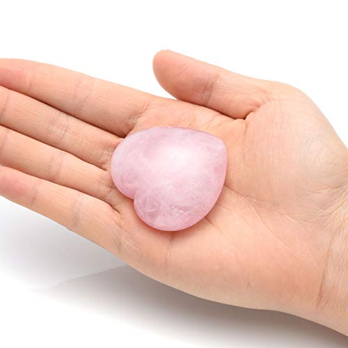 Piedra de cuarzo rosa de QGEM, con forma de corazón, curativa, de 45 mm 