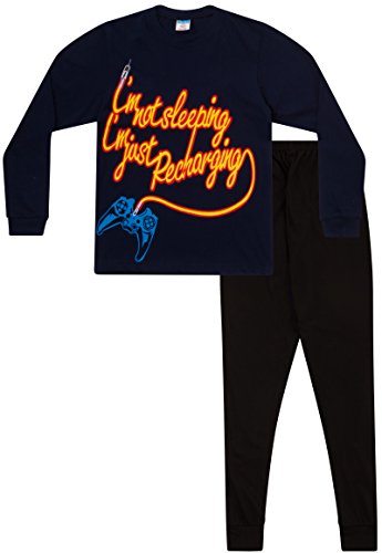 Pijama con texto en inglés "I'm Not Sleeping I'm Just Recharging" para niños, 11 a 16 años, Azul Azul azul 13-14 Años