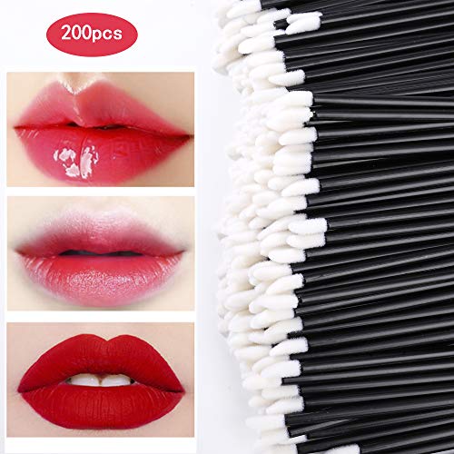 Pinceles Desechables para Colocar Brillo de Labios, 200pcs Brochas Pintalabios Corrector Cepillos Labio Varitas Aplicador Perfecto Maquillaje Herramienta Kits, Negro