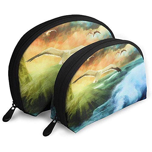 Pintura Colorida del Arte Gaviota Sunset Ocean Bolsas portátiles Bolsa de Maquillaje Bolsa de Aseo Bolsas de Viaje portátiles multifunción con Cremallera