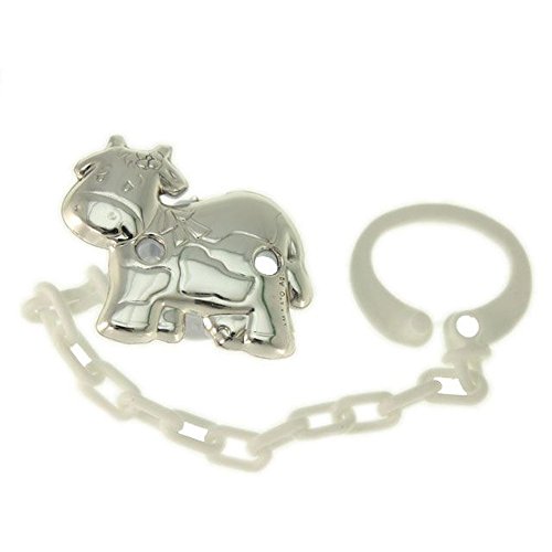 Pinza chupete en forma de vaca plata bilaminada cadena blanca