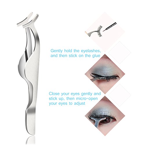 Pixnor - Pinzas de punta plana y rectas profesionales para cejas y bornes falsos, kit de extensión de herramientas de maquillaje