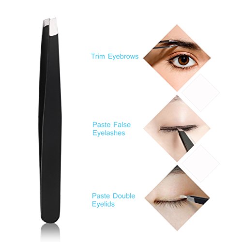 Pixnor - Pinzas de punta plana y rectas profesionales para cejas y bornes falsos, kit de extensión de herramientas de maquillaje