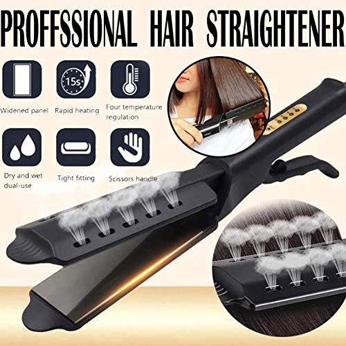 Plancha De Pelo Vapor, Ceramic Tourmaline Ionic Flat Iron Hair Straightener,Calentamiento InstantáNeo,Dual use dry and wet, steam for hair care Temperatura Ajustable, para Todo Tipo De Cabello