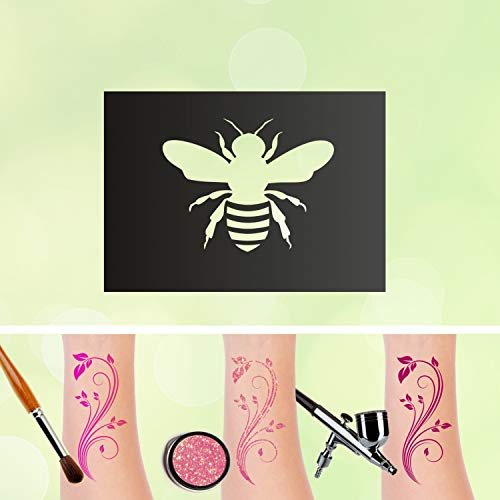 Plantilla de tatuaje de abeja con purpurina, autoadhesiva, para maquillaje de niños
