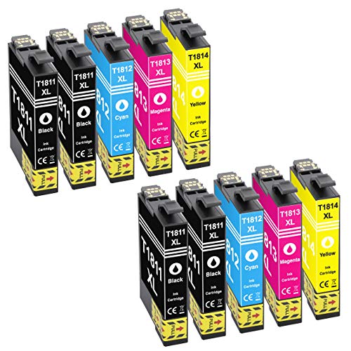 PlatinumSerie® 10 Cartuchos de tinta compatible con Epson TE1811 TE1812 TE1813 TE1814 TE1815 Black Cyan Magenta Yellow Expression Home XP-30 XP-33 XP-100 Series XP-102 XP-200 Series XP-202 XP-205 XP-210 Series XP-212 XP-215