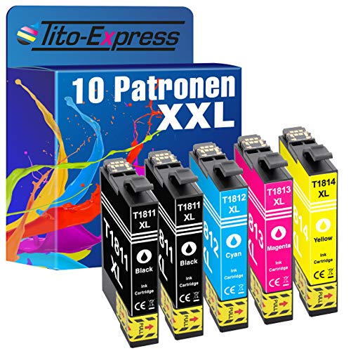 PlatinumSerie® 10 Cartuchos de tinta compatible con Epson TE1811 TE1812 TE1813 TE1814 TE1815 Black Cyan Magenta Yellow Expression Home XP-30 XP-33 XP-100 Series XP-102 XP-200 Series XP-202 XP-205 XP-210 Series XP-212 XP-215