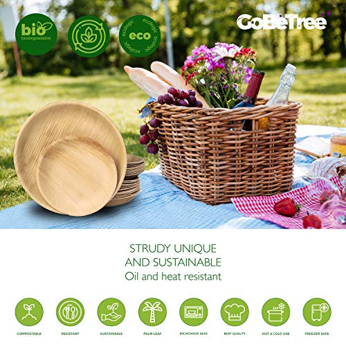 Platos desechables de hoja de palma 24 Piezas, 12 Platos redondo de 25 cm y 12 Platos de 18 cm. vajilla rustica de madera para barbacoas y fiesta de cumpleaños. Biodegradable libre de plástico.