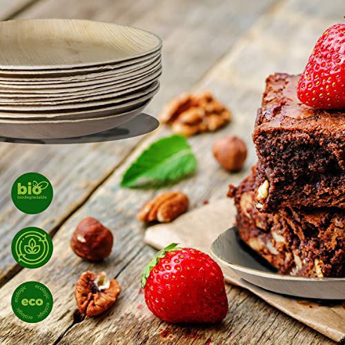 Platos desechables de hoja de palma 24 Piezas, 12 Platos redondo de 25 cm y 12 Platos de 18 cm. vajilla rustica de madera para barbacoas y fiesta de cumpleaños. Biodegradable libre de plástico.