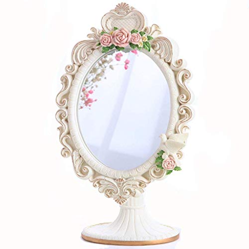 PLLP Espejo de Maquillaje, Espejo Creativo Europea Princesa Espejo Espejo de Baño de Escritorio Portátil de Alta Definición Cosmética Resina de Escritorio Solo Lado Del Salón de Belleza Del Espejo, B