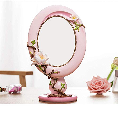 PLLP Espejo de Maquillaje, Europeo Solo Lado Creativo de Maquillaje Espejo de la Manera de la Resina de Escritorio de Escritorio Salón de Belleza Vestir Espejo Espejo Retro Del Boda Del Rosa