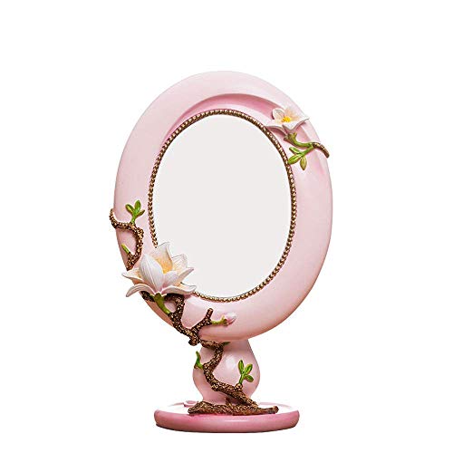 PLLP Espejo de Maquillaje, Europeo Solo Lado Creativo de Maquillaje Espejo de la Manera de la Resina de Escritorio de Escritorio Salón de Belleza Vestir Espejo Espejo Retro Del Boda Del Rosa