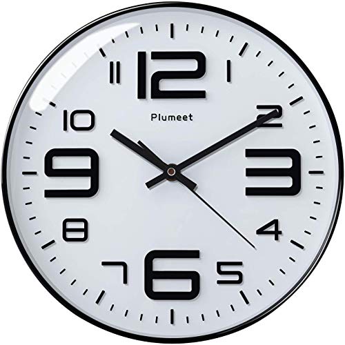 Plumeet Reloj de Pared Silencioso, Reloj de Cuarzo sin Tic-TAC con Batería de 30cm, Diseño Moderno Apto para Decorar Hogar Oficina Escuela (Blanco)