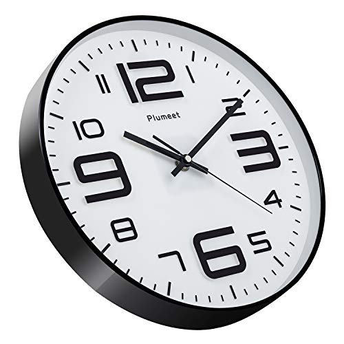 Plumeet Reloj de Pared Silencioso, Reloj de Cuarzo sin Tic-TAC con Batería de 30cm, Diseño Moderno Apto para Decorar Hogar Oficina Escuela (Blanco)