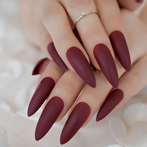 PLZJMM Uñas Postizas Kit De Uñas Artificiales De Punta Esmerilada Con Uñas Mate Extra Largas En Puntas De Uñas Stiletto Rojo Maravilloso
