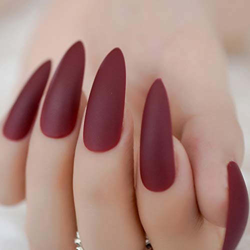 PLZJMM Uñas Postizas Kit De Uñas Artificiales De Punta Esmerilada Con Uñas Mate Extra Largas En Puntas De Uñas Stiletto Rojo Maravilloso