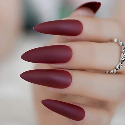 PLZJMM Uñas Postizas Kit De Uñas Artificiales De Punta Esmerilada Con Uñas Mate Extra Largas En Puntas De Uñas Stiletto Rojo Maravilloso