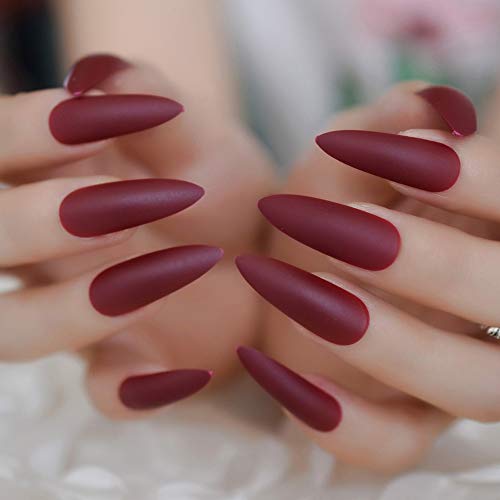 PLZJMM Uñas Postizas Kit De Uñas Artificiales De Punta Esmerilada Con Uñas Mate Extra Largas En Puntas De Uñas Stiletto Rojo Maravilloso