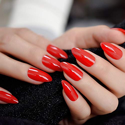 PLZJMM Uñas Postizas Uñas Stiletto Rojas Gel Falso Uñas Brillantes Presione Sobre Brillante