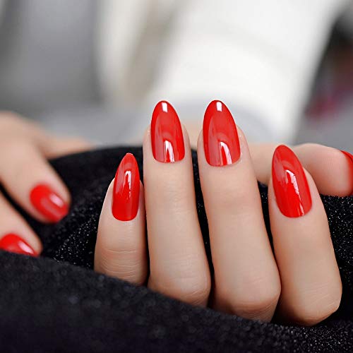 PLZJMM Uñas Postizas Uñas Stiletto Rojas Gel Falso Uñas Brillantes Presione Sobre Brillante