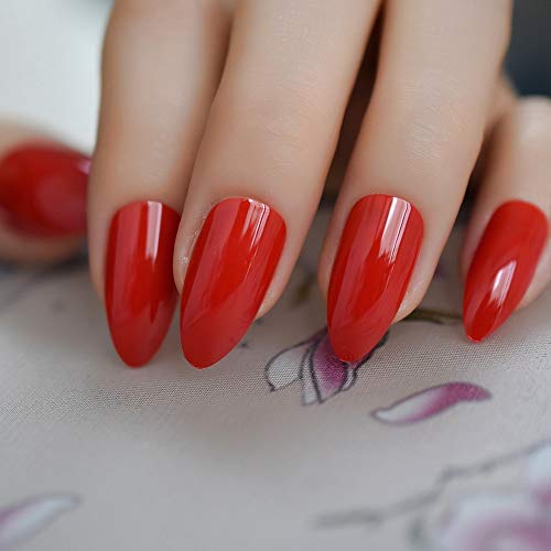 PLZJMM Uñas Postizas Uñas Stiletto Rojas Gel Falso Uñas Brillantes Presione Sobre Brillante