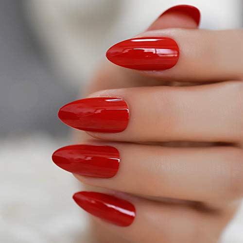 PLZJMM Uñas Postizas Uñas Stiletto Rojas Gel Falso Uñas Brillantes Presione Sobre Brillante