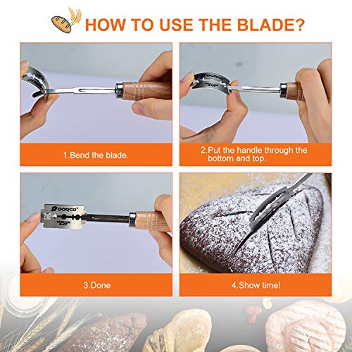 Podazz Herramienta de Corte de Pan, maquinilla de Afeitar para Hacer Masa, Accesorios de Corte con Mango de Madera, Hoja de Acero Inoxidable, Corte de Pan, horneado DIY