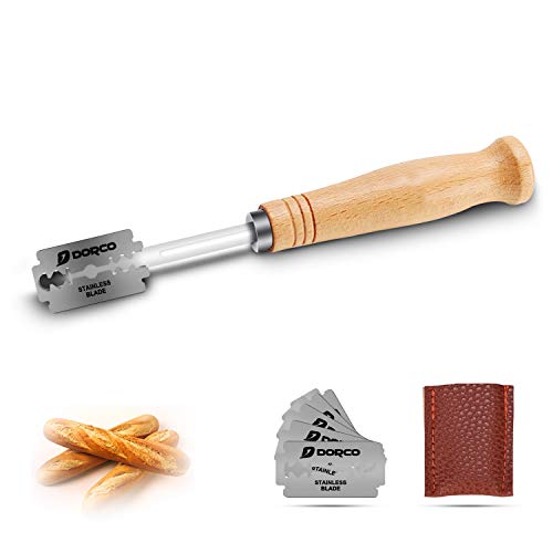 Podazz Herramienta de Corte de Pan, maquinilla de Afeitar para Hacer Masa, Accesorios de Corte con Mango de Madera, Hoja de Acero Inoxidable, Corte de Pan, horneado DIY