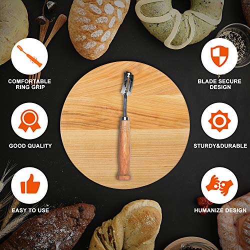 Podazz Herramienta de Corte de Pan, maquinilla de Afeitar para Hacer Masa, Accesorios de Corte con Mango de Madera, Hoja de Acero Inoxidable, Corte de Pan, horneado DIY