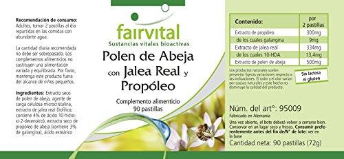 Polen de Abeja con Jalea Real y Propóleos - Dosis elevada - 90 Comprimidos - Calidad Alemana