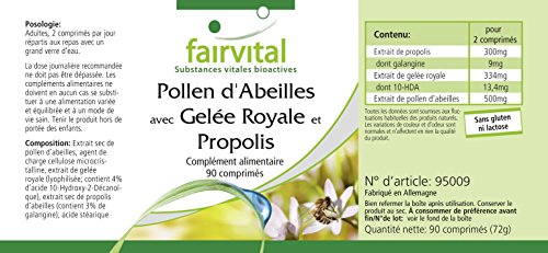 Polen de Abeja con Jalea Real y Propóleos - Dosis elevada - 90 Comprimidos - Calidad Alemana