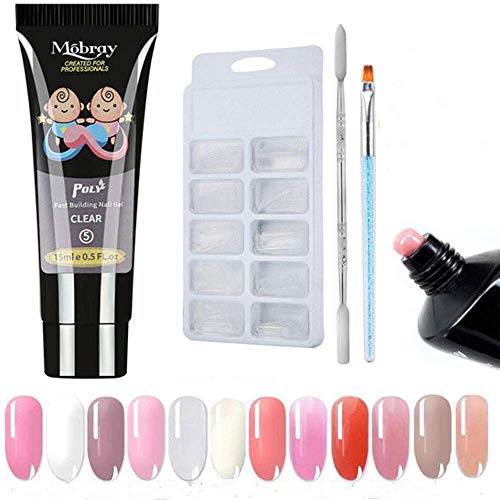 Poly Gel Set, Anself 15 ml Polygel Nail Kit Juego de Gel de Extensión Pegamento de Fototerapia de Secado Rápido para Uñas, Leche Blanca